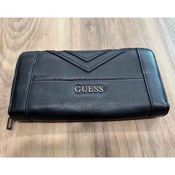 Women's Ladies Black Designer Leather Purse Zipper Wallet by Guess - Picture 1 of 4